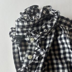 Ann Taylor XL Black & White Gingham Ruffle Shirt